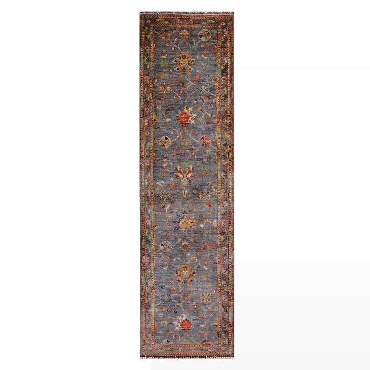 Sultani Binbirgece Yolluk Orijinal El Dokuması Gri Kök Boya Yün Halı 0.82x304 2.49 Metrekare - 3x10 ft