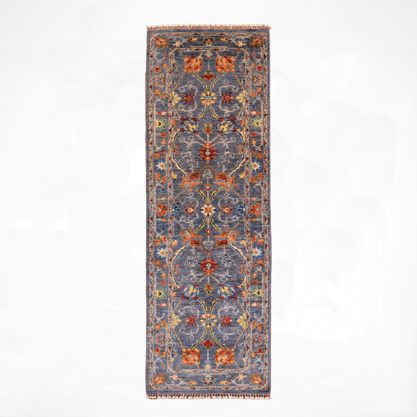 Sultani Binbirgece Yolluk Orijinal El Dokuması Antrasit Kök Boya Yün Halı 0.84x251 2.11 Metrekare - 2x8 ft