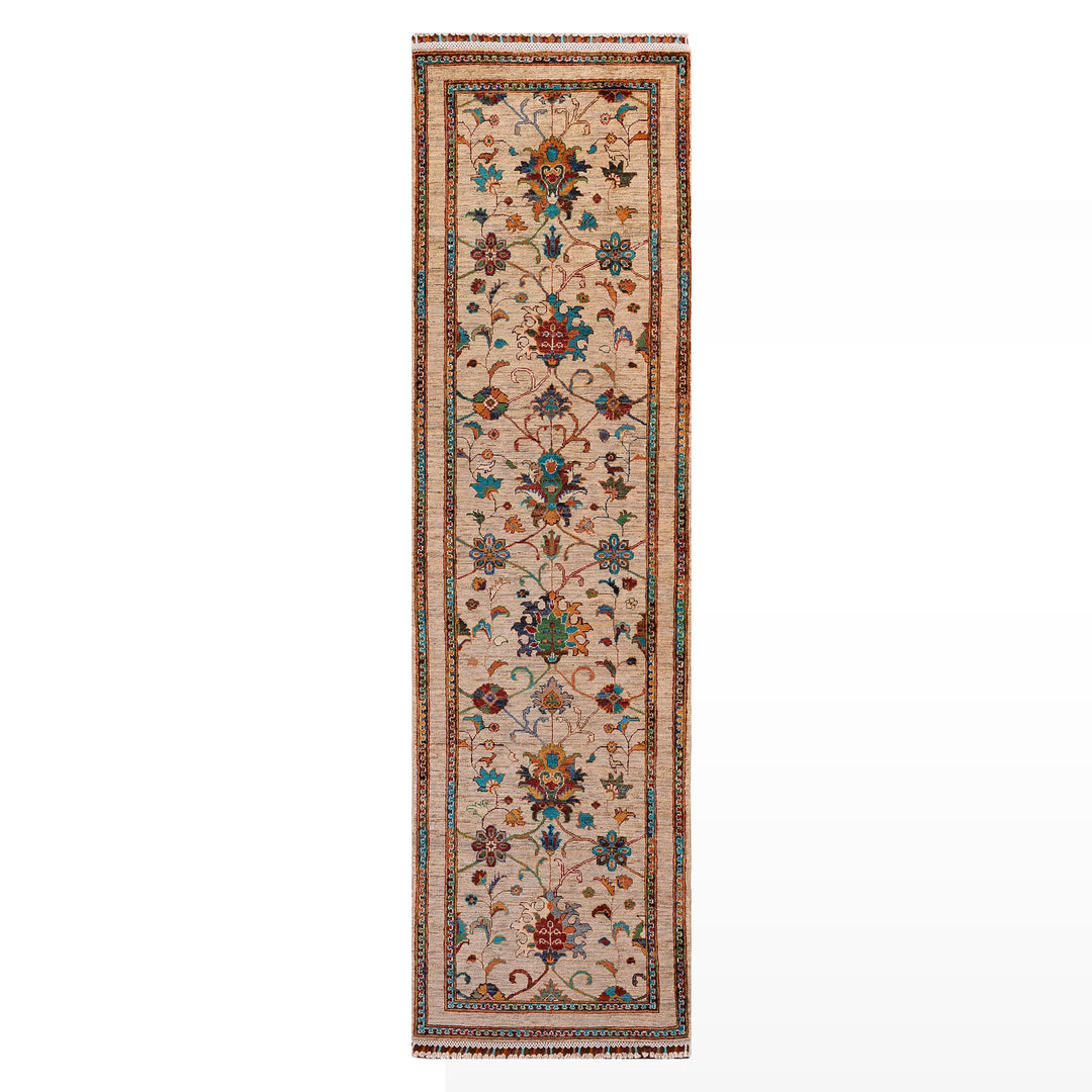 Sultani Binbirgece Yolluk Orijinal El Dokuması Bej Kök Boya Yün Halı 0.81x296 2.40 Metrekare - 3x10 ft