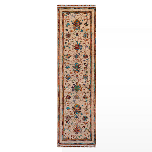 Sultani Binbirgece Yolluk Orijinal El Dokuması Bej Kök Boya Yün Halı 0.81x296 2.40 Metrekare - 3x10 ft