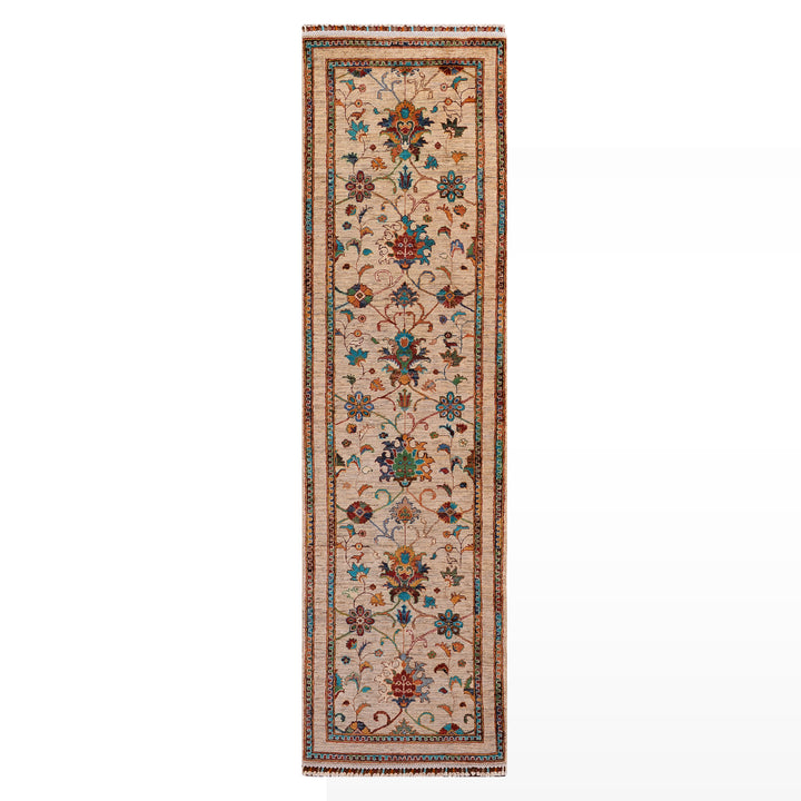 Sultani Binbirgece Yolluk Orijinal El Dokuması Bej Kök Boya Yün Halı 0.81x296 2.40 Metrekare - 3x10 ft