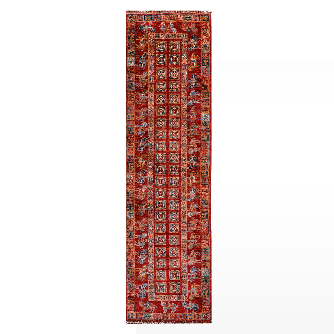 Pazırık Yolluk Orijinal El Dokuması Kırmızı Kök Boya Yün Halı 0.82x301 2.47 Metrekare - 3x10 ft