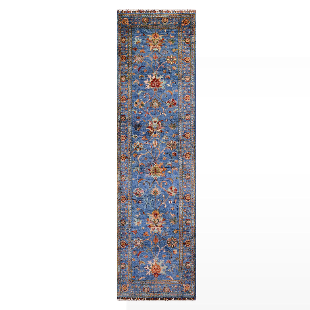 Sultani Binbirgece Yolluk Orijinal El Dokuması Mavi Kök Boya Yün Halı 0.83x283 2.35 Metrekare - 3x10 ft
