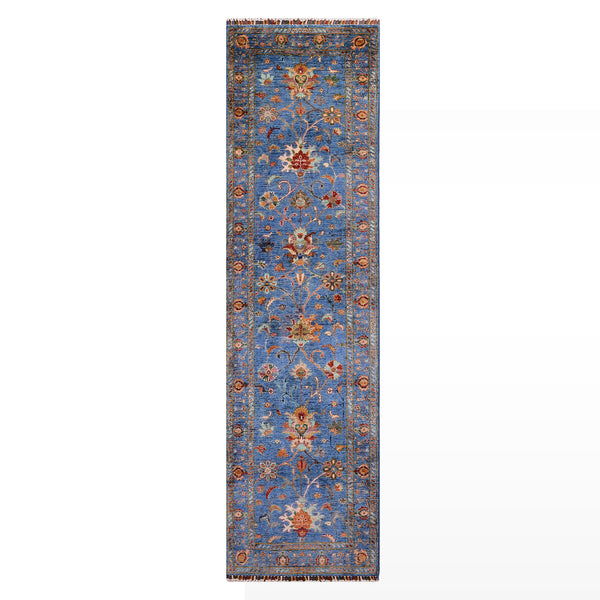 Sultani Binbirgece Yolluk Orijinal El Dokuması Mavi Kök Boya Yün Halı 0.83x283 2.35 Metrekare - 3x10 ft