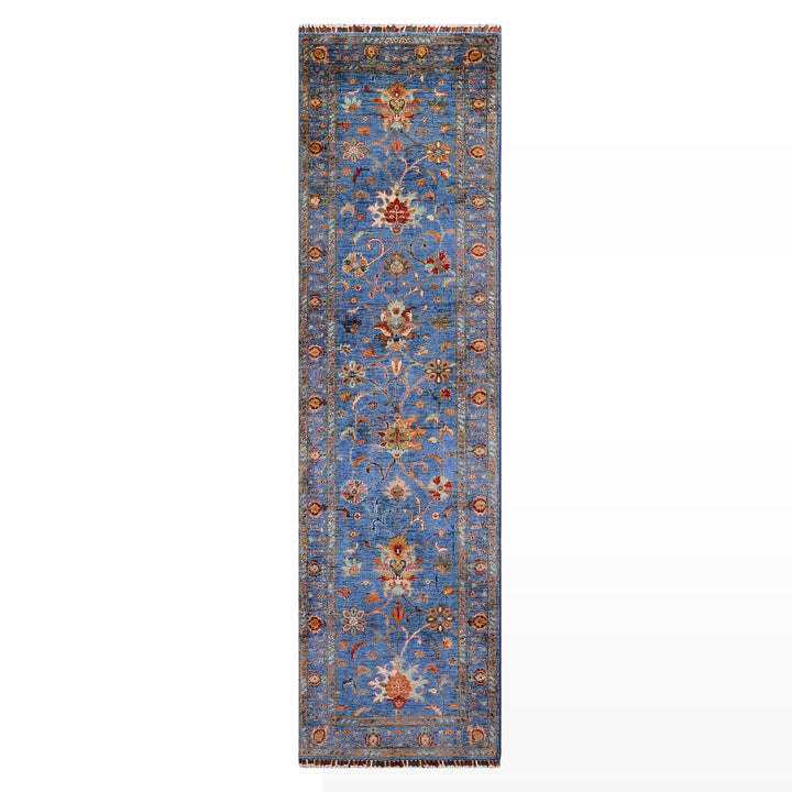 Sultani Binbirgece Yolluk Orijinal El Dokuması Mavi Kök Boya Yün Halı 0.83x283 2.35 Metrekare - 3x10 ft