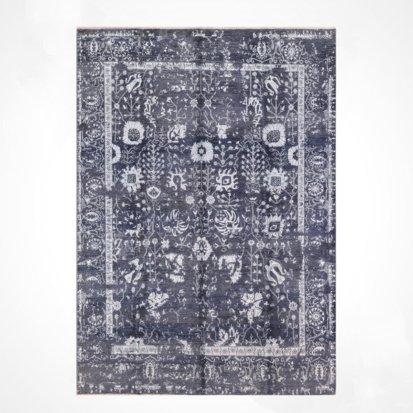 New Diamond Orijinal El Dokuması Antrasit Yün Bambu Halı 243x298 7.24 Metrekare - 8x10 ft