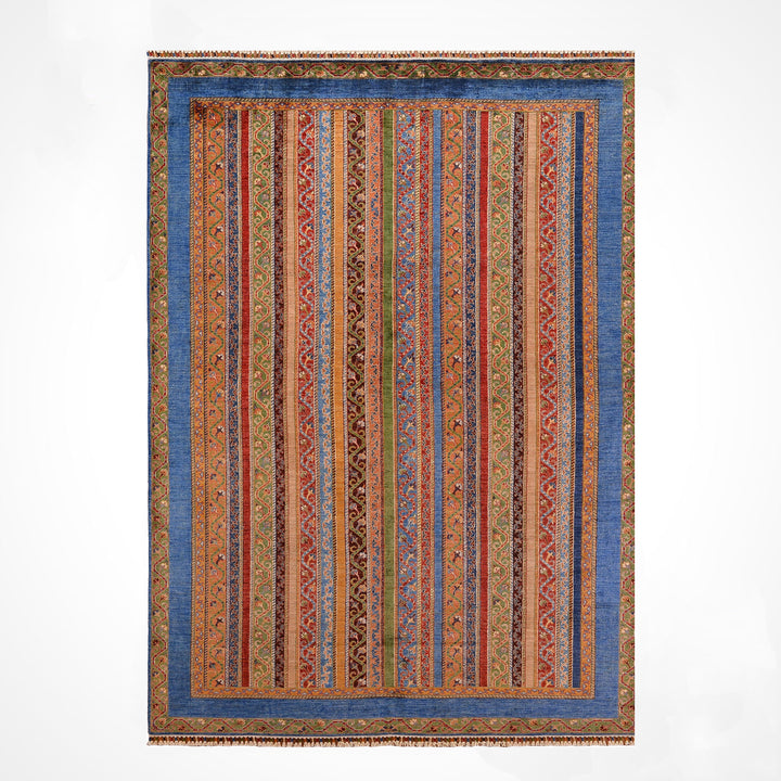 Şal Orijinal El Dokuması Mavi Kök Boya Yün Halı 209x309 6.46 Metrekare - 6x9 ft