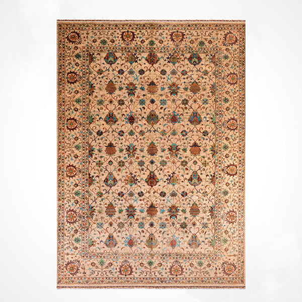 Sultani Binbirgece Orijinal El Dokuması Bej Kök Boya Yün Halı 303x405 12.27 Metrekare - 10x13 ft