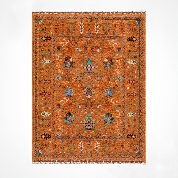Sultani Binbirgece Orijinal El Dokuması Turuncu Kök Boya Yün Halı 154x194 2.99 Metrekare - 5x6 ft