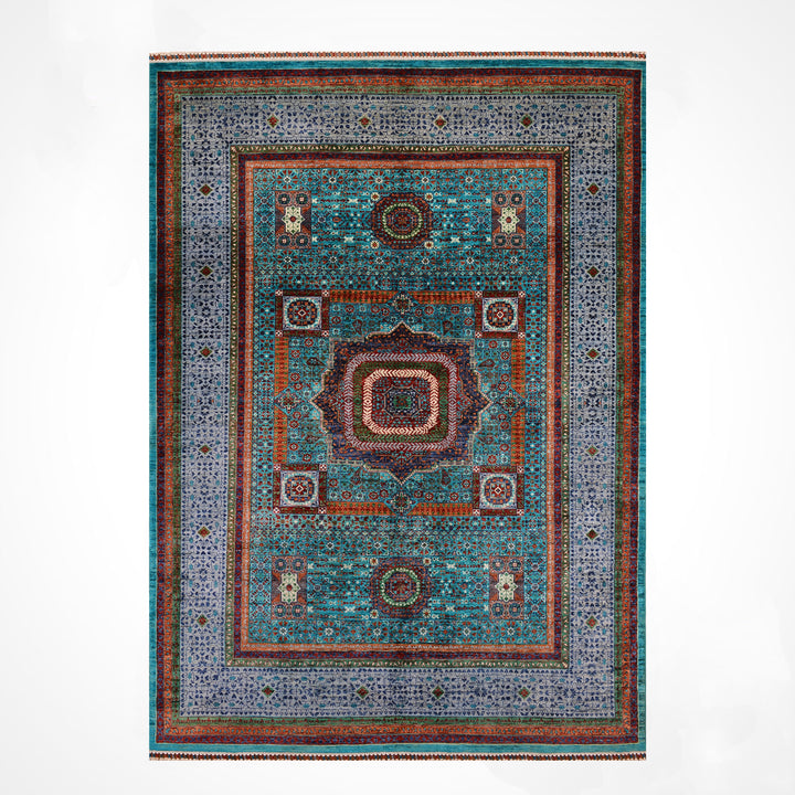 Memlük Orijinal El Dokuması Turkuaz Kök Boya Yün Halı 205x298 6.11 Metrekare - 7x10 ft