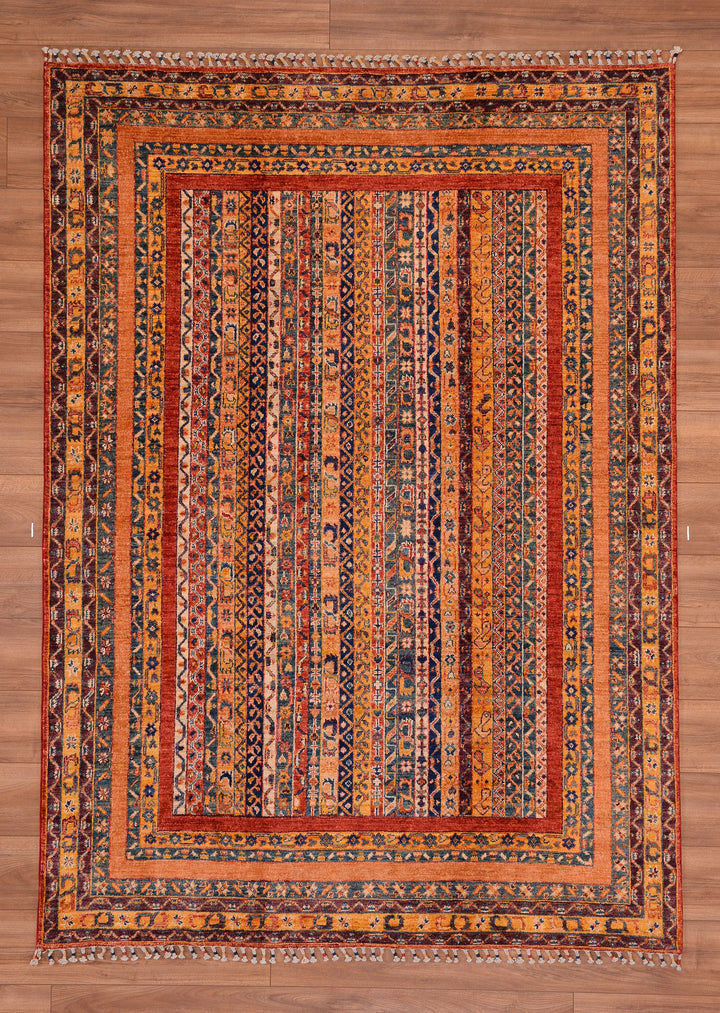 Shawl Original Hand Woven Orange Vegetable Dyed Wool Carpet 170x236 4.01 Square Meters -5x7 ft