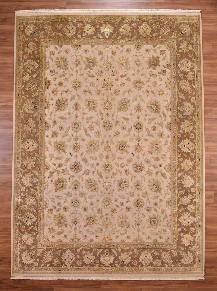 Indian Owl Original Hand Woven Beige Cream Wool Silk Carpet 308x427 13.15 Square Meters - 10x14 ft