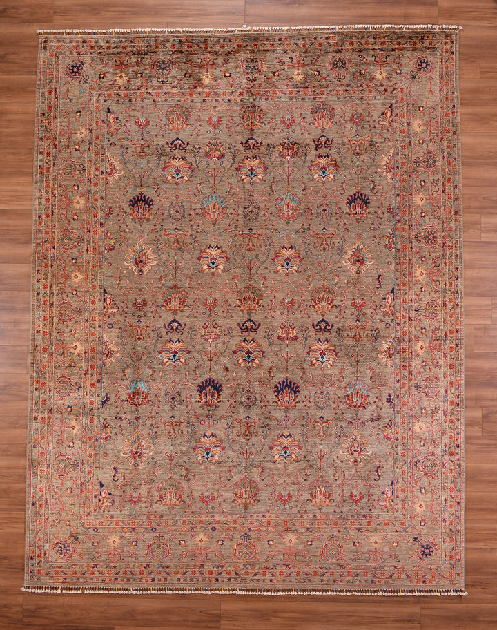 Sultani Binbirgece Orjinal El Dokuması Kahverengi Kök Boya Yün Halı 303x388 11.76 Metrekare - 10x14 ft