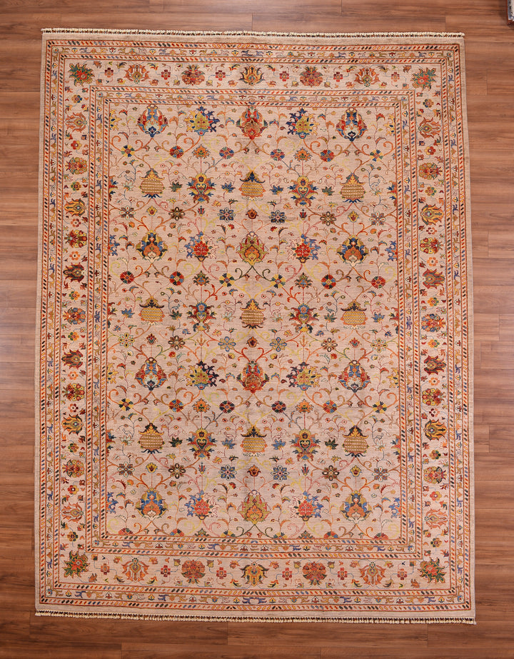 Sultani Binbirgece Original Hand Woven Beige Vegetable Dyed Wool Carpet 307x405 12.43 Square Meters - 10x14 ft