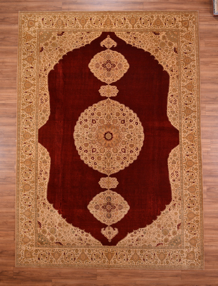 Uşak Nakkaşhane Original Hand Woven Beige Red Vegetable Dyed Wool Carpet 308x429 13.21 Square Meters - 10x14 ft