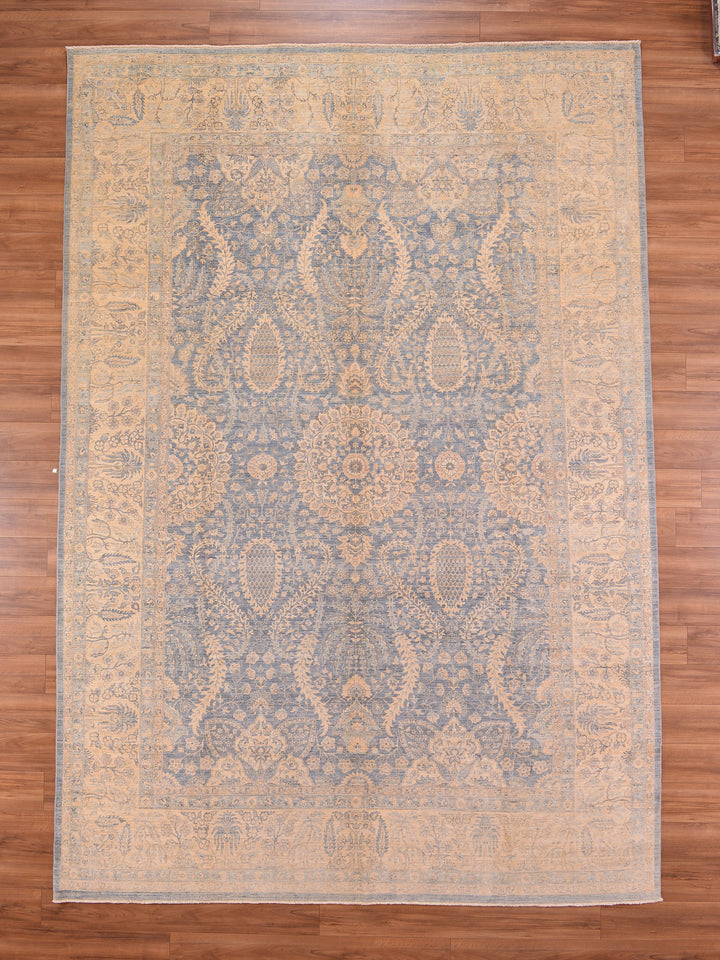 Uşak Original Hand Woven Gray Cream Vegetable Dyed Wool Carpet 295x426 12.57 Square Meters - 10x14 ft