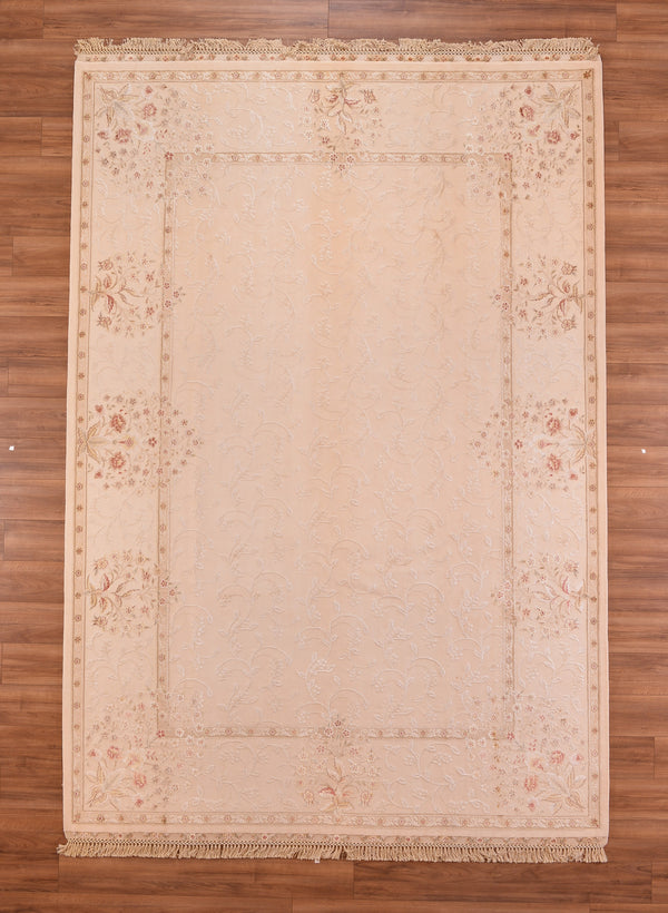 Privat Orijinal El Dokuması Krem Yün İpek Halı 255x363 9.26 Metrekare - 9x12 ft