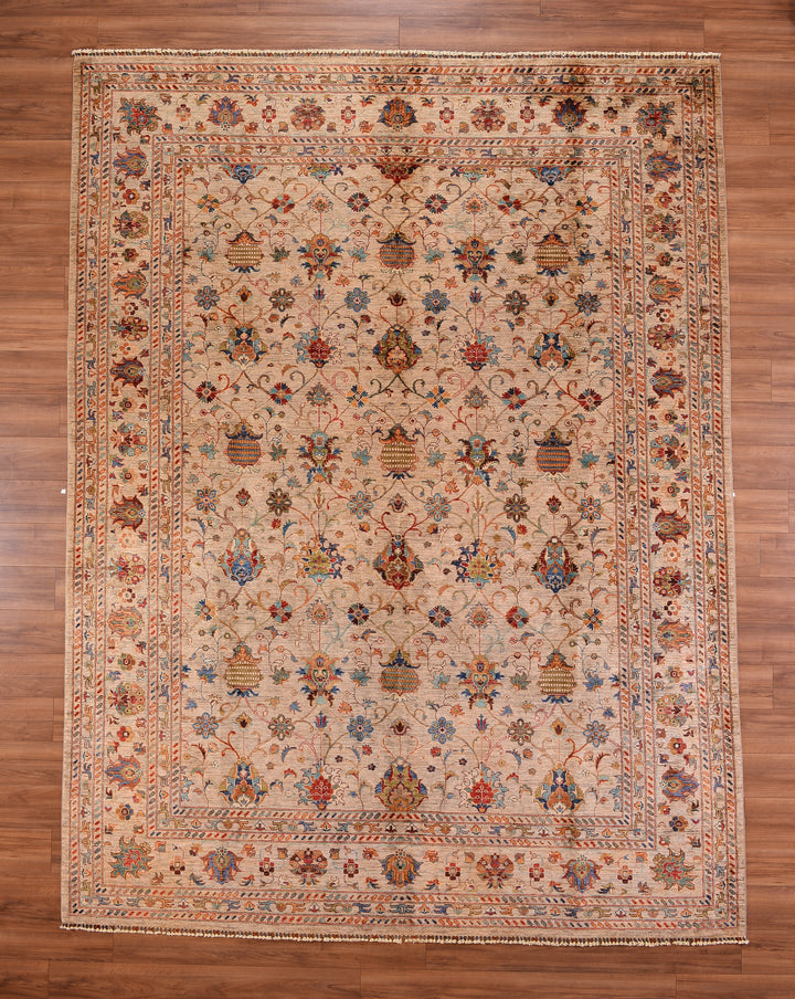 Sultani Binbirgece Original Hand Woven Beige Vegetable Dyed Wool Carpet 296x390 11.54 Square Meters - 10x14 ft