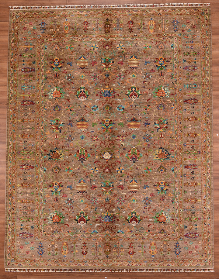 Sultani Binbirgece Orjinal El Dokuması Kahverengi Kök Boya Yün Halı 264x364 9.61 Metrekare - 9x12 ft