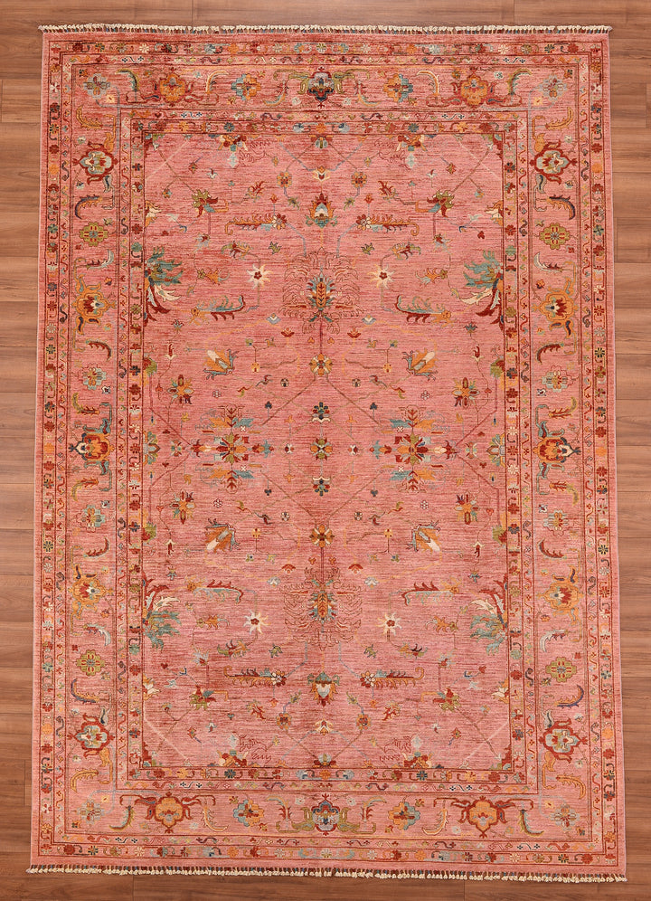 Sultani Binbirgece Orjinal El Dokuması Pembe Kök Boya Yün Halı 244x351 8.56 Metrekare - 9x12 ft