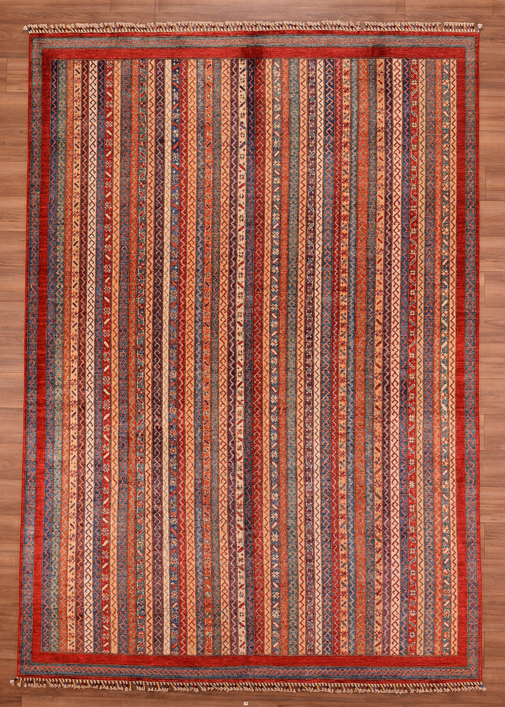 Shawl Original Hand Woven Red Vegetable Dyed Wool Carpet 248x353 8.75 Square Meters - 9x12 ft