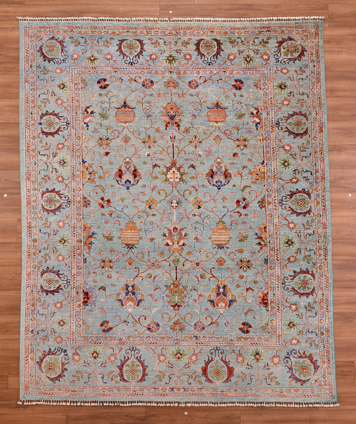 Sultani Binbirgece Original Hand Woven Turquoise Vegetable Dyed Wool Carpet 275x391 7.68 Square Meters - 10x14 ft