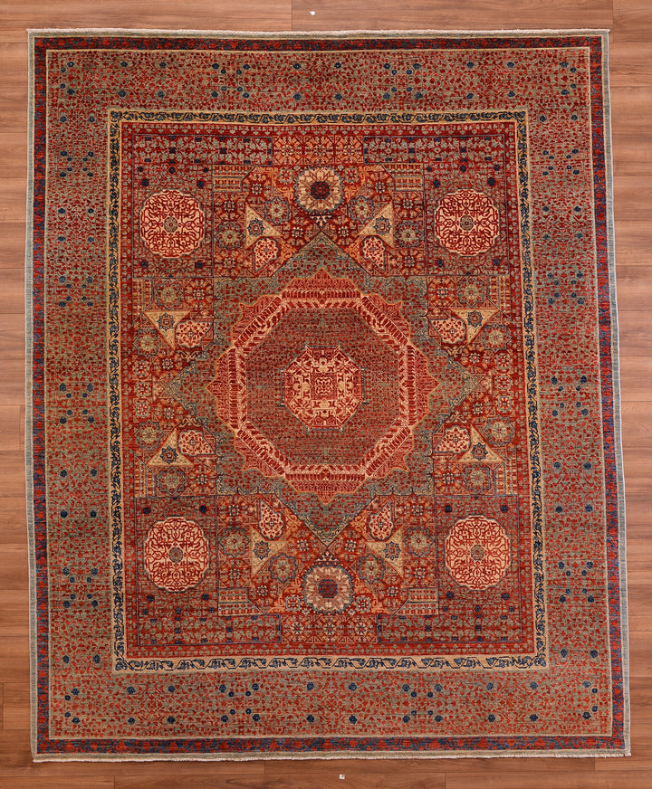 Mamluk Original Hand Woven Red Vegetable Dyed Wool Carpet 251x305 7.66 Square Meters - 8x10 ft