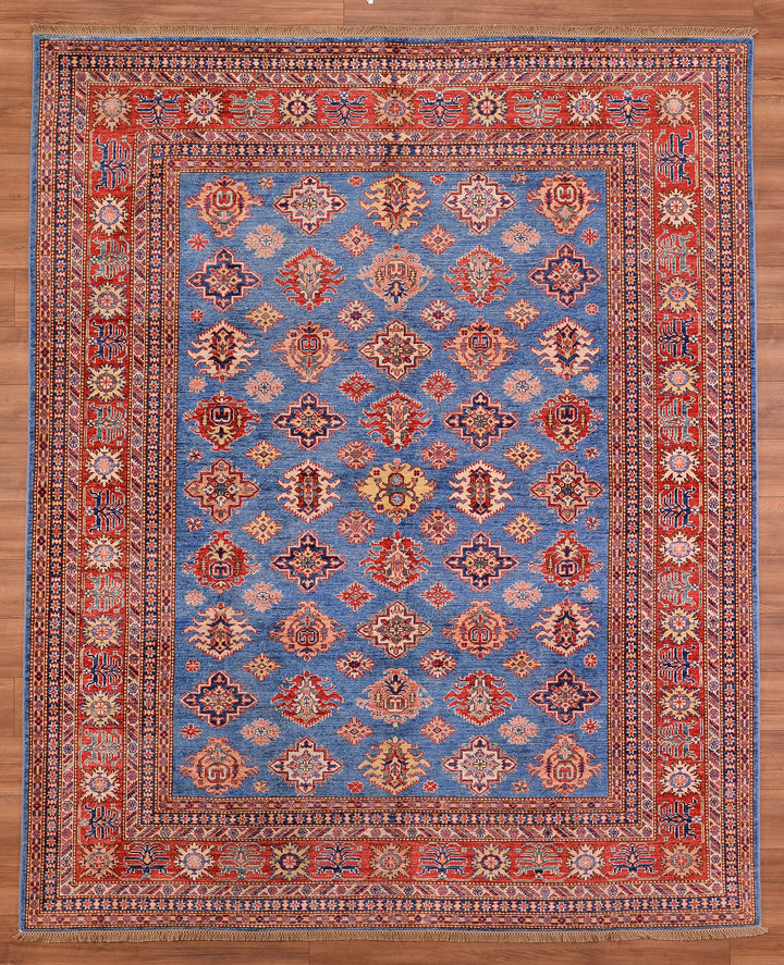 Shirvan Original Hand Woven Red Blue Vegetable Dyed Wool Carpet 243x296 7.19 Square Meters - 8x10 ft