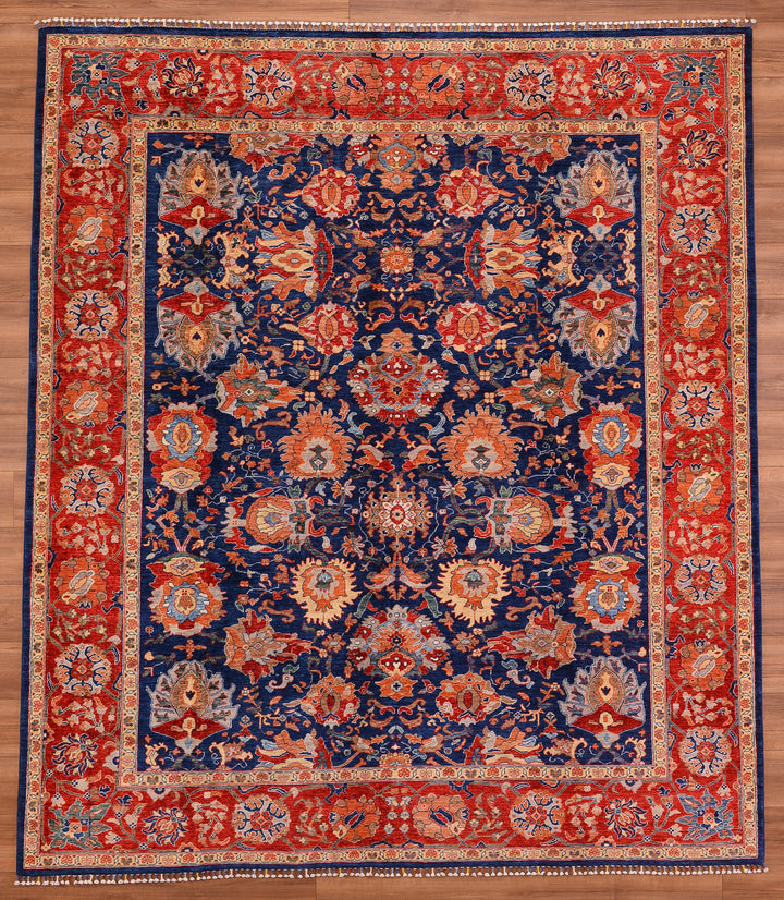 Mamluk Original Hand Woven Red Blue Vegetable Dyed Wool Carpet 250x285 7.13 Square Meters - 8x10 ft