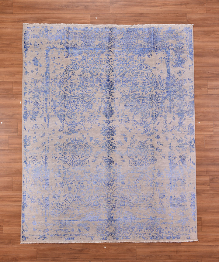 New Diamond Original Hand Woven Gray Blue Wool Bamboo Carpet 245x301 7.37 Square Meters - 8x10 ft