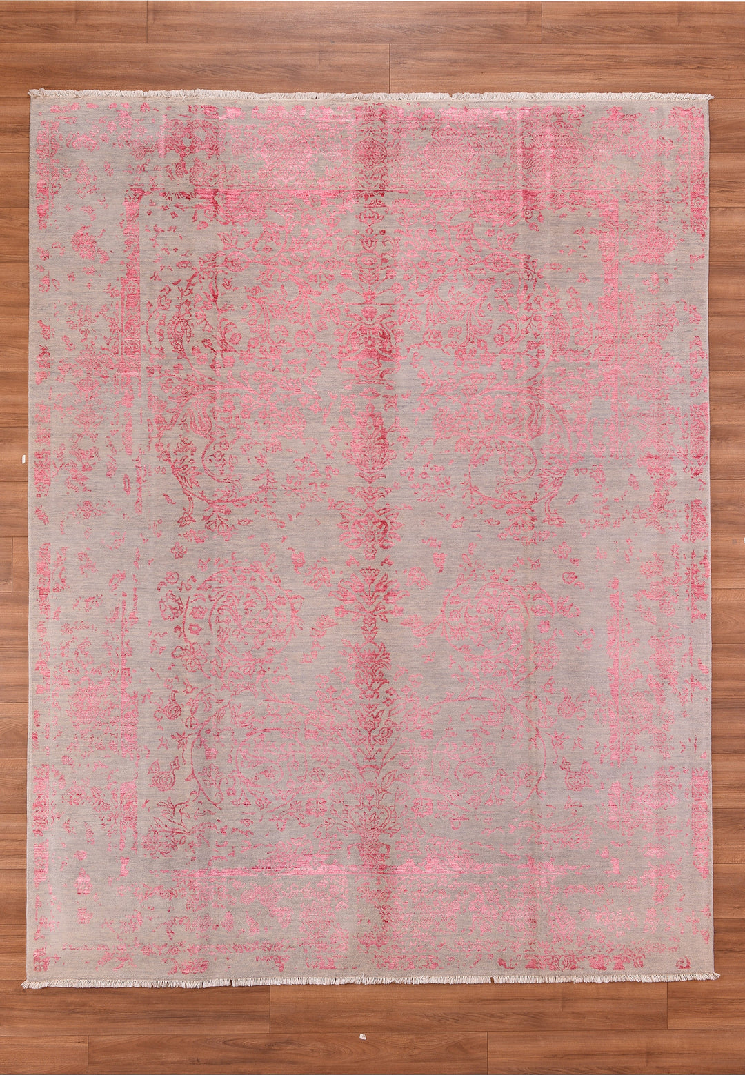 New Diamond Original Hand Woven Gray Pink Wool Bamboo Carpet 239x309 7.39 Square Meters - 8x10 ft