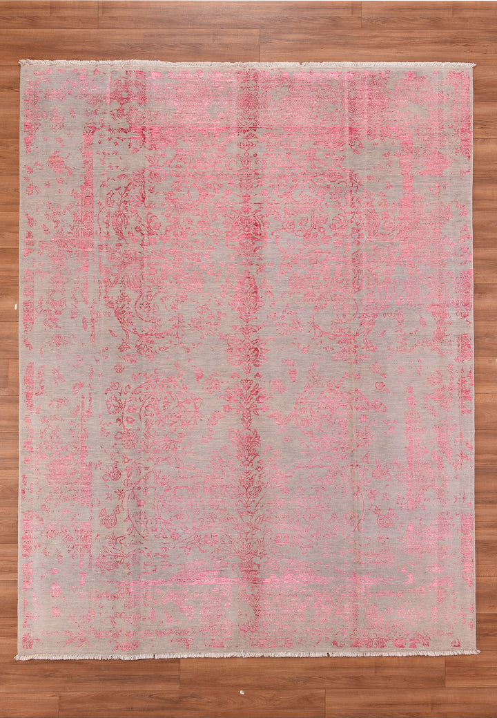 New Diamond Original Hand Woven Gray Pink Wool Bamboo Carpet 239x309 7.39 Square Meters - 8x10 ft