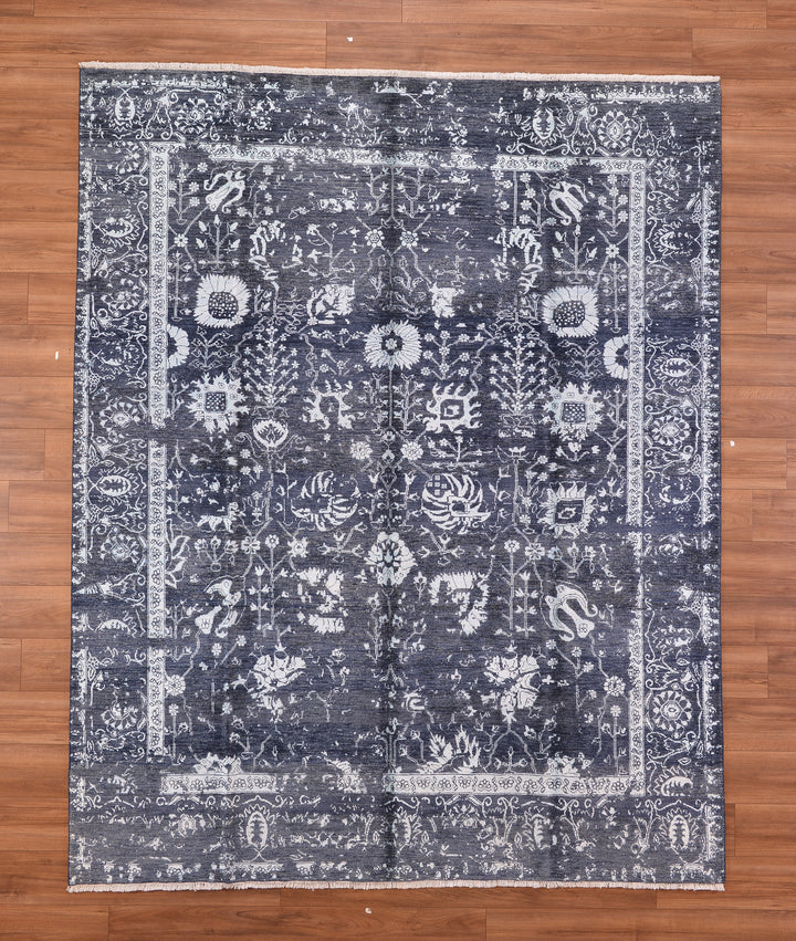 New Diamond Original Hand Woven Anthracite Wool Bamboo Carpet 243x298 7.24 Square Meters - 8x10 ft