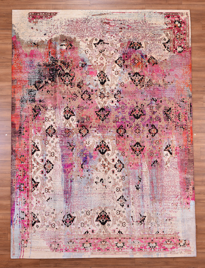 Oxidised Original Hand Woven Multi Wool Silk Carpet 268x364 9.76 Square Meters - 9x12 ft