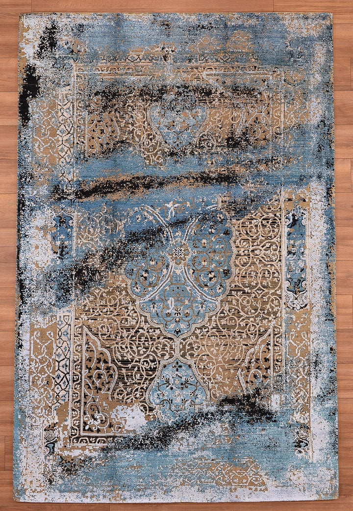 Oxidised Orjinal El Dokuması Mavi Yün İpek Halı 245x308 7.55 Metrekare - 8x10 ft