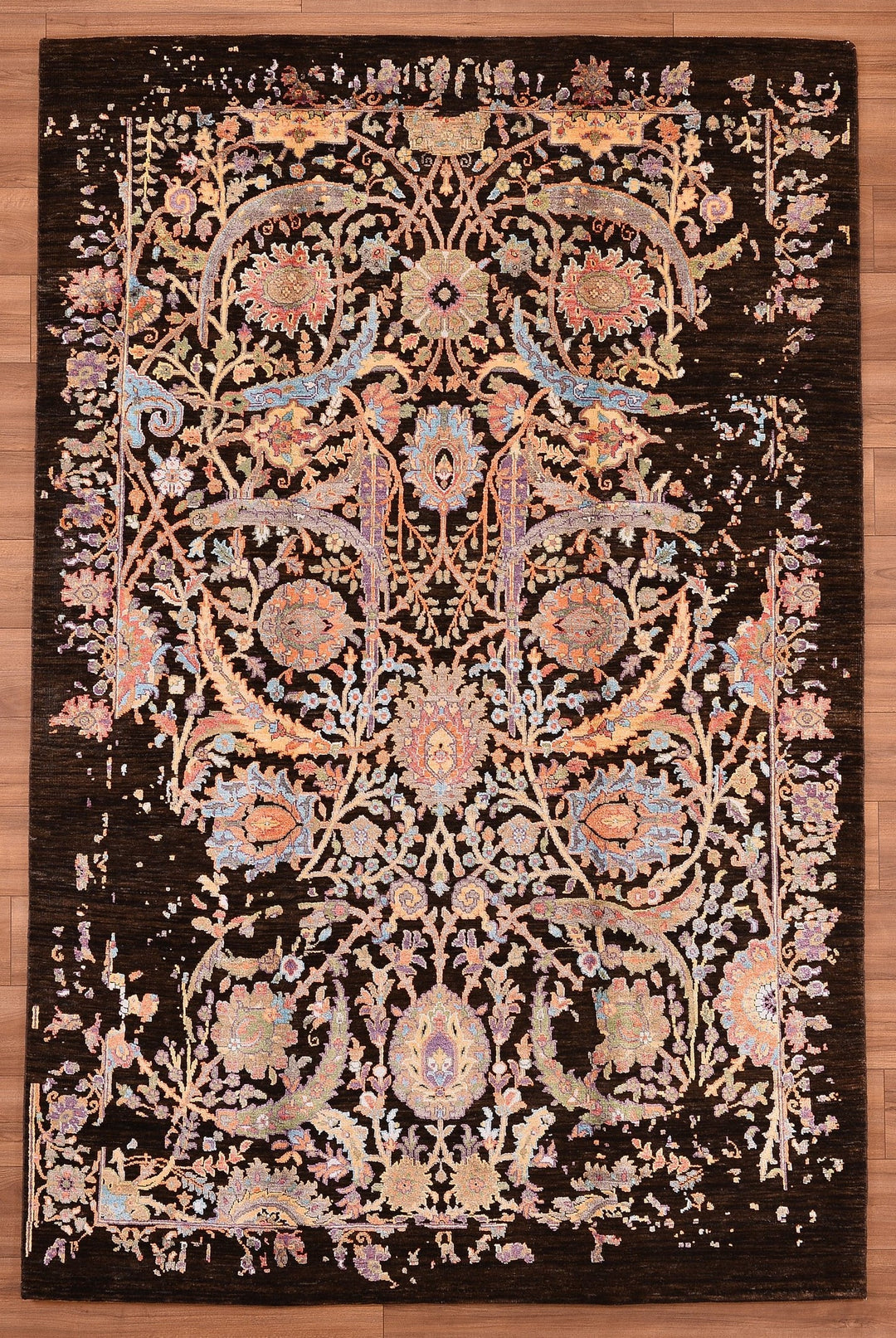 Oxidised Original Hand Woven Multi Wool Silk Carpet 185x275 5.09 Square Meters - 6x9 ft