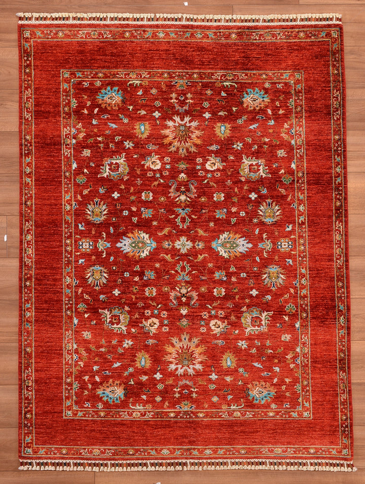 Sultani Binbirgece Original Hand Woven Red Vegetable Dyed Wool Carpet 151x198 2.99 Square Meters - 5x6 ft