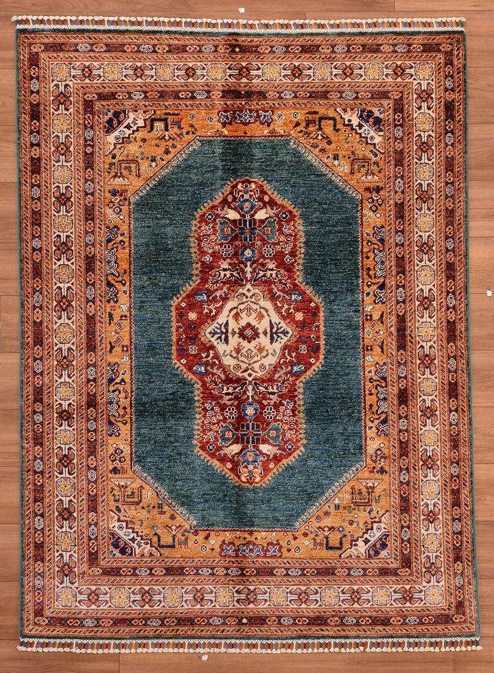 Heriz Orjinal El Dokuması Yeşil Kök Boya Yün Halı 153x205 3.14 Metrekare - 5x6 ft