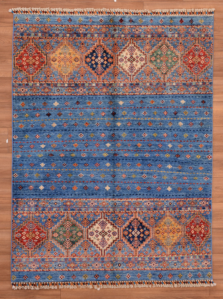 Khorjin Orjinal El Dokuması Mavi Kök Boya Yün Halı 152x202 3.07 Metrekare - 5x6 ft