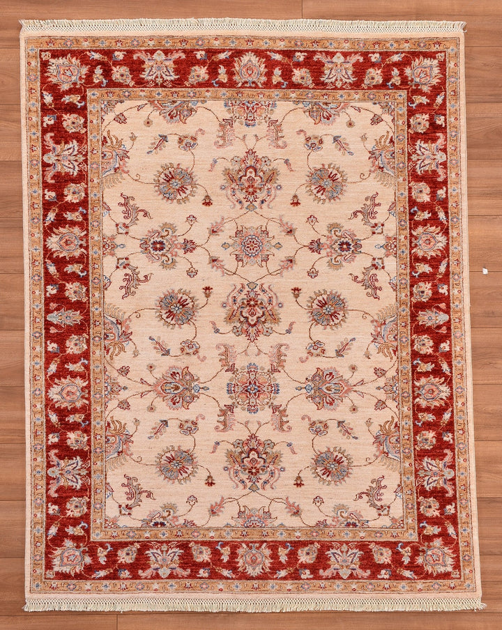 Uşak Original Hand Woven Beige Red Vegetable Dyed Wool Carpet 150x194 2.91 Square Meters - 5x6 ft