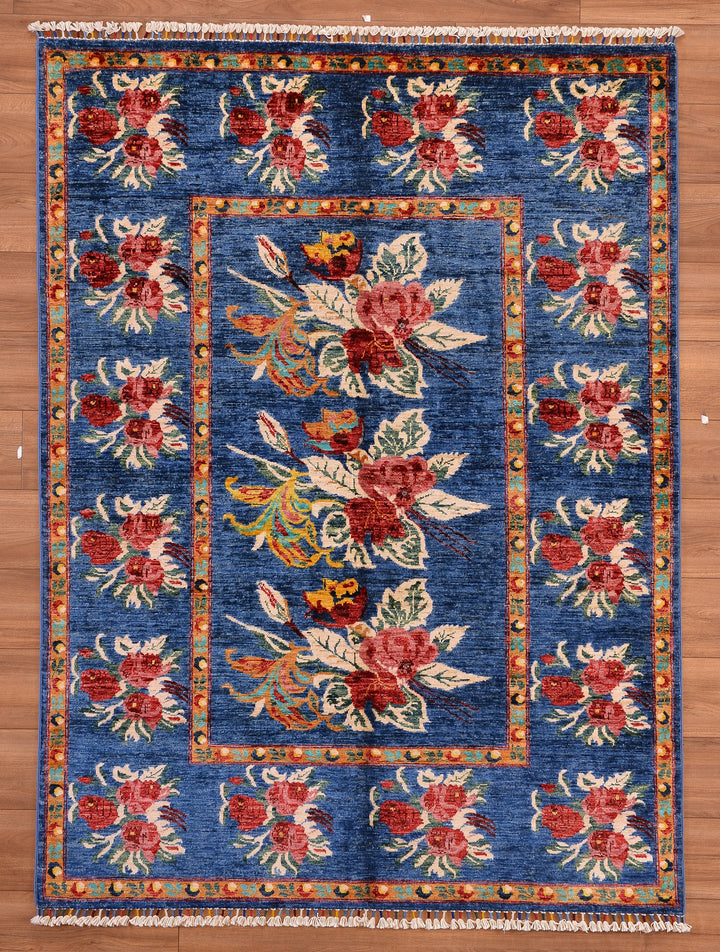 Karabakh Original Hand Woven Blue Vegetable Dyed Wool Carpet 156x210 3.28 Square Meters - 5x6 ft