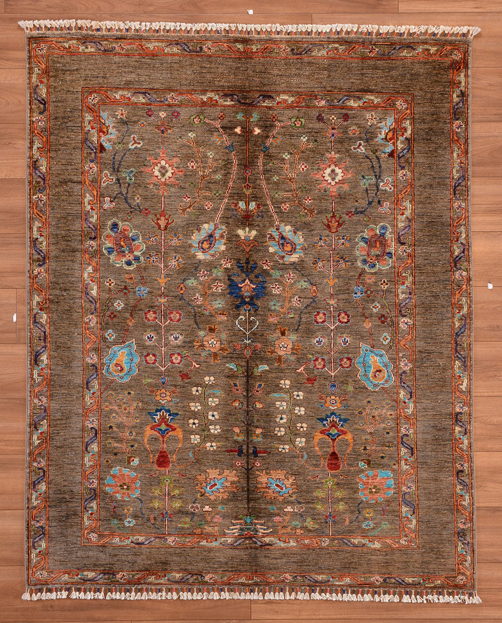 Sultani Binbirgece Orjinal El Dokuması Kahverengi Kök Boya Yün Halı 156x192 3 Metrekare - 5x6 ft