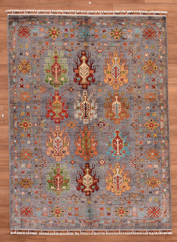 Veziri Original Hand Woven Gray Vegetable Dyed Wool Carpet 152x203 3.09 Square Meters - 5x6 ft