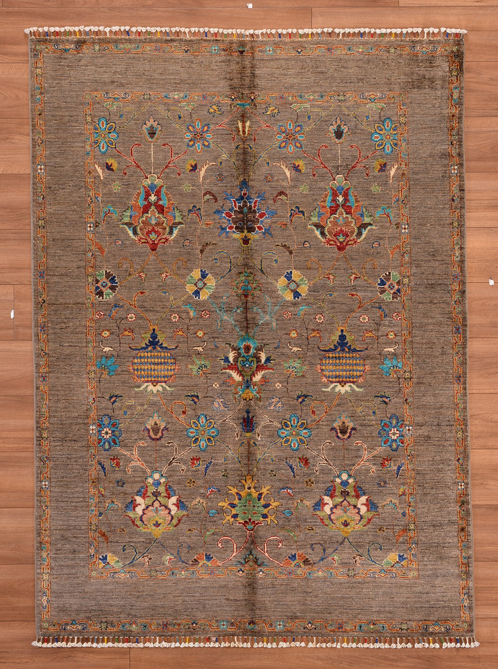 Sultani Binbirgece Orjinal El Dokuması Kahverengi Kök Boya Yün Halı 151x207 3.13 Metrekare - 5x6 ft