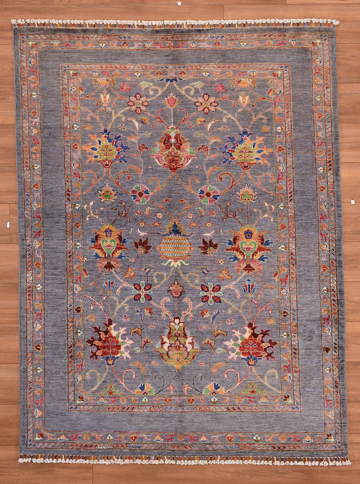 Sultani Binbirgece Original Hand Woven Gray Vegetable Dyed Wool Carpet 156x206 3.21 Square Meters - 5x6 ft