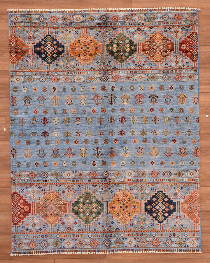 Khorjin Orjinal El Dokuması Mavi Kök Boya Yün Halı 156x193 3.01 Metrekare - 5x6 ft