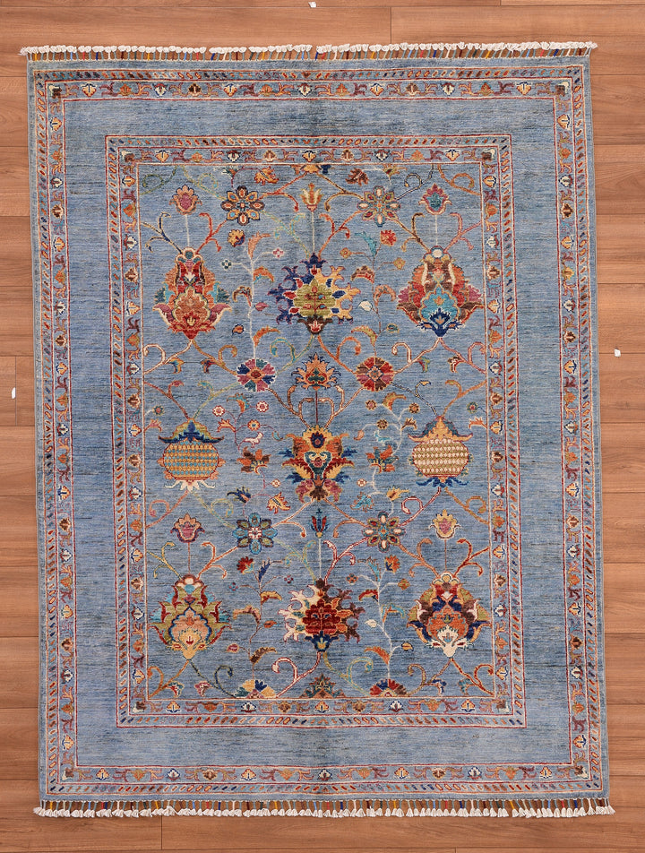 Sultani Binbirgece Original Hand Woven Blue Vegetable Dyed Wool Carpet 155x203 3.15 Square Meters - 5x6 ft