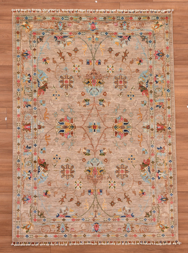 Sultani Binbirgece Original Hand Woven Beige Vegetable Dyed Wool Carpet 148x208 3.08 Square Meters - 5x6 ft