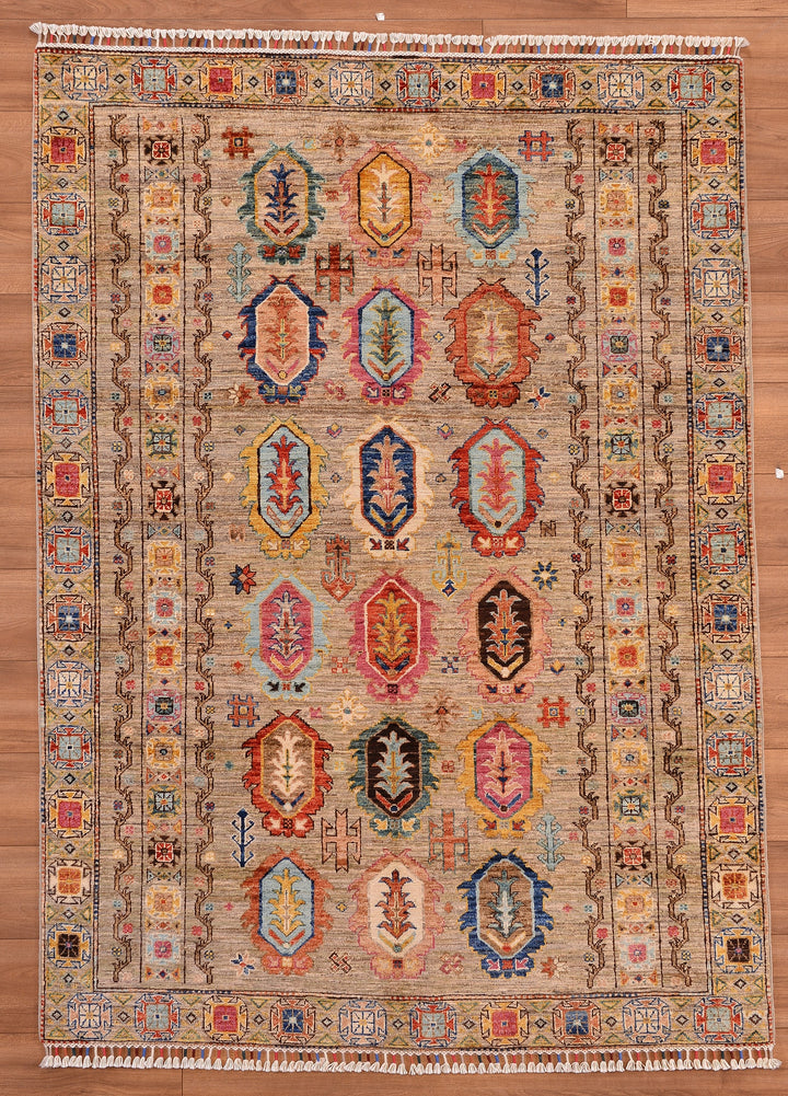 Veziri Original Hand Woven Beige Vegetable Dyed Wool Carpet 151x208 3.14 Square Meters - 5x6 ft