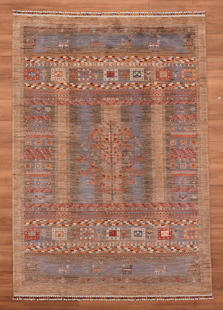 Sultani Ağaç Desenli Orjinal El Dokuması Kahverengi Kök Boya Yün Halı 174x246 4.28 Metrekare - 6x8 ft